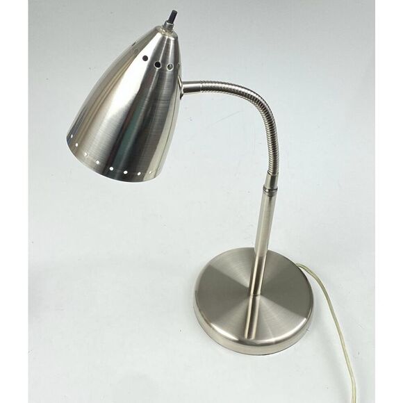 Atomic Style Adjustable Gooseneck Metal Table Desk Lamp Industrial 22in Silver - Picture 3 of 12